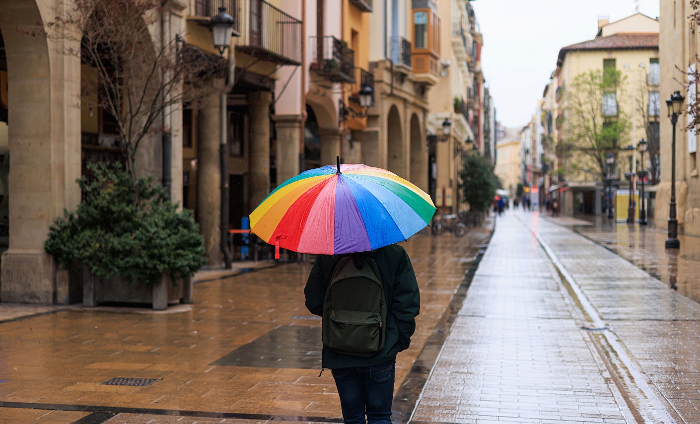 Person mit Regenschirm Person mit Regenschirm in der Fussgängerzone