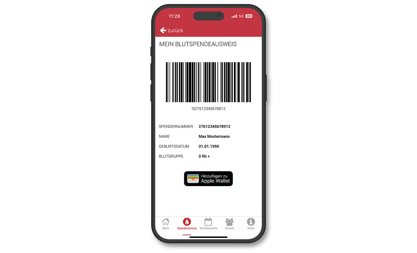 Blutspendeausweis in der App Blutspendeausweis in der App