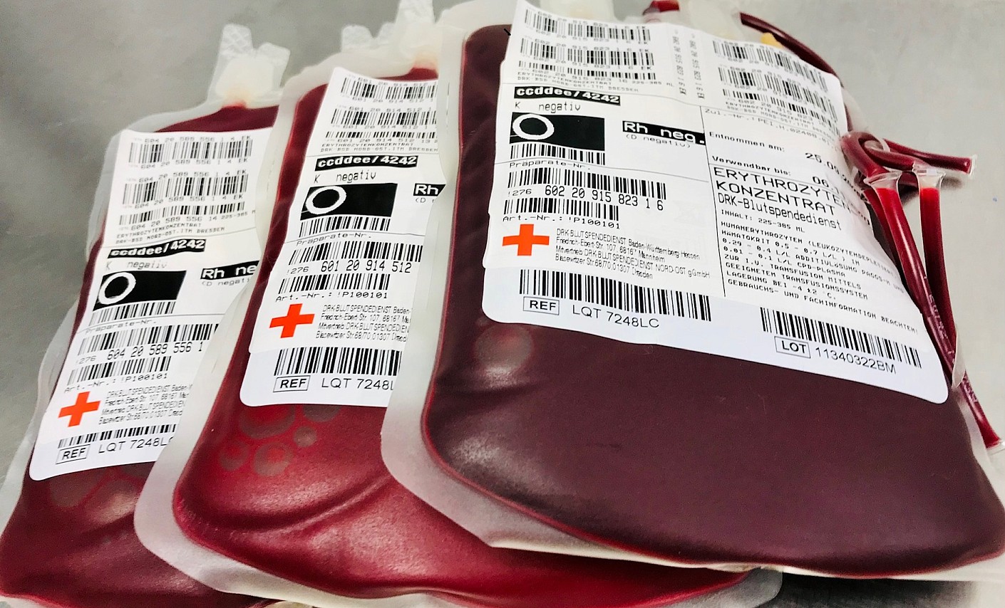 Blutkonserven aus roten Blutzellen retten Leben Erythrozytenkonzentrate - Blutbeutel